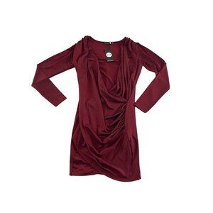 NWT BooHoo Burgundy Long Sleeve Ruched Bodice Dress - 10